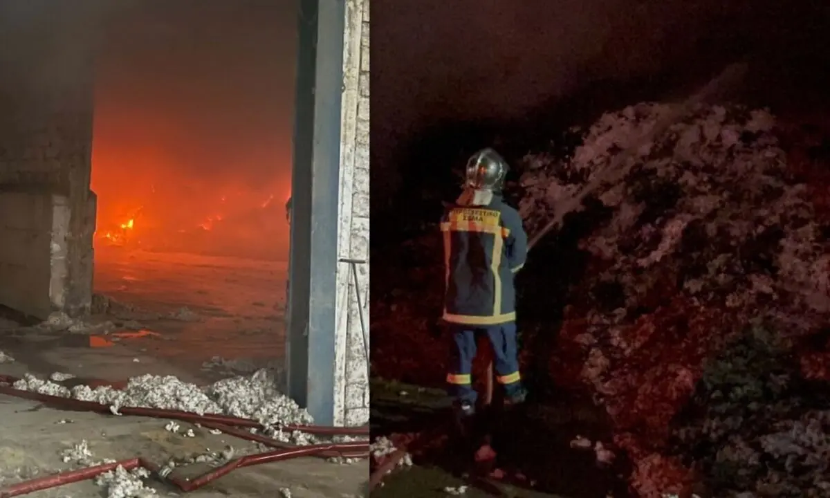 Τρίκαλα: Φωτιά σε εργοστάσιο βάμβακος – Στις φλόγες έξι αποθήκες